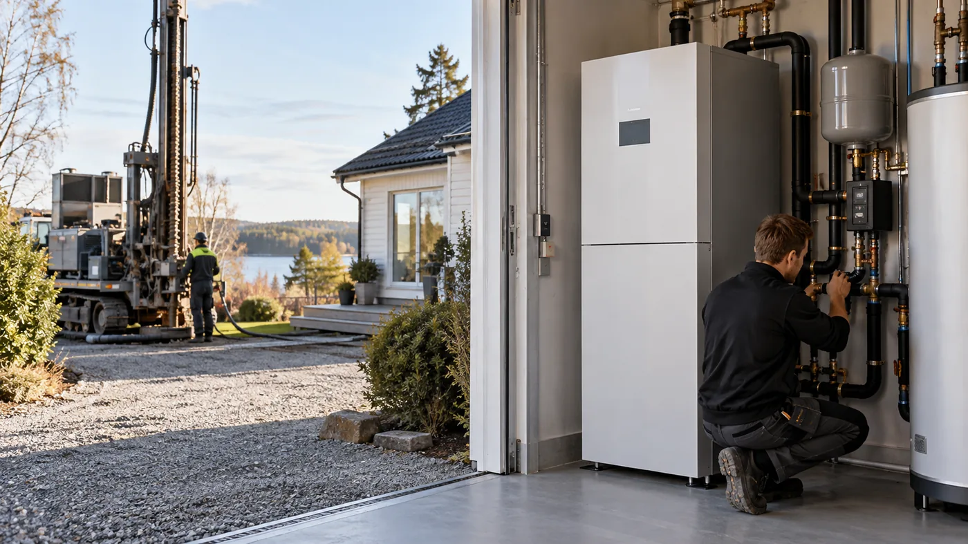 bergvärme kostnad i en svensk villa med modern värmepump och energieffektiv installation