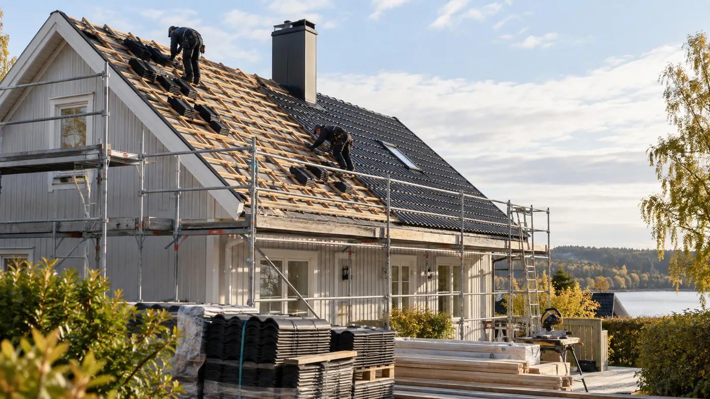 byta tak vad som paverkar kostnad livslangd och tidsplan i en realistisk svensk bygg- och renoveringsmiljö